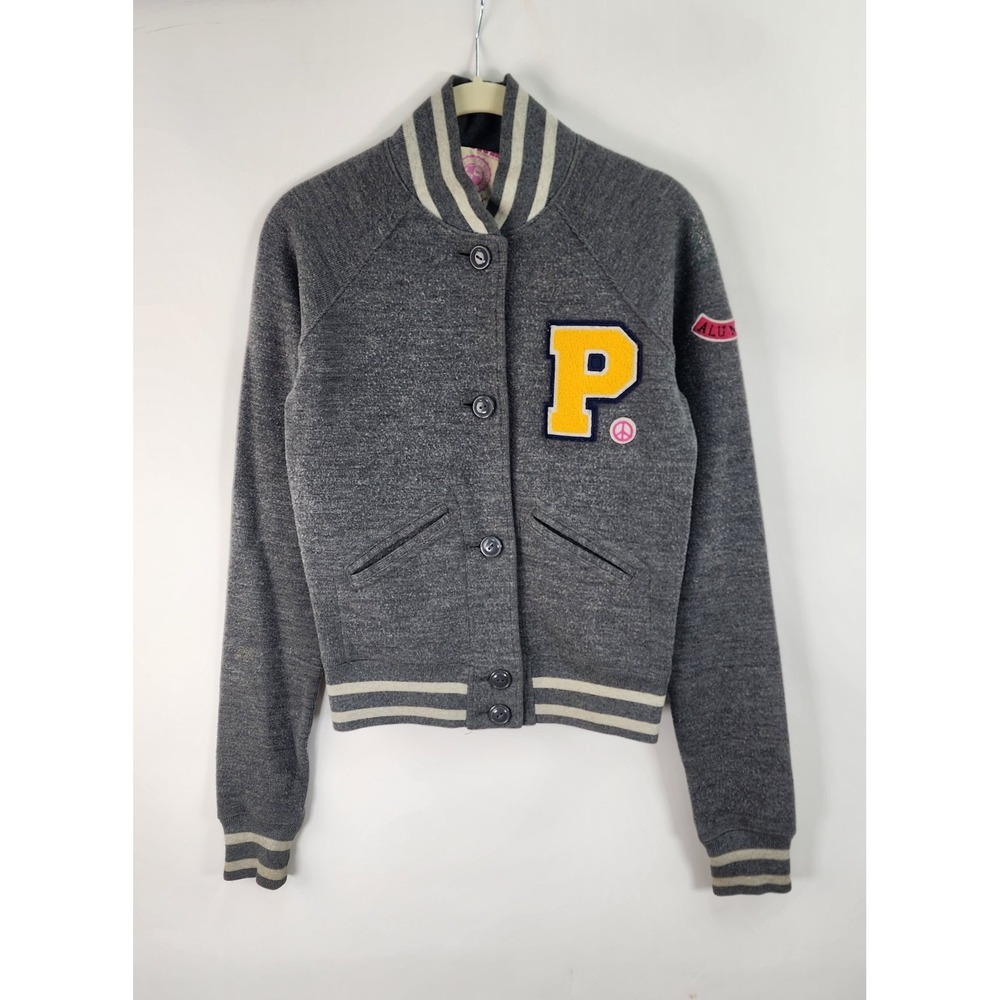 Victoria Secret PINK Varsity Letter Jacket Women's XS Wool Blend  Gray *note*
